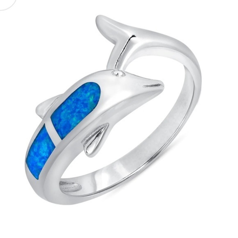 New Sterling Silver 925 Dolphin Opal Ring sizes 6 7 8